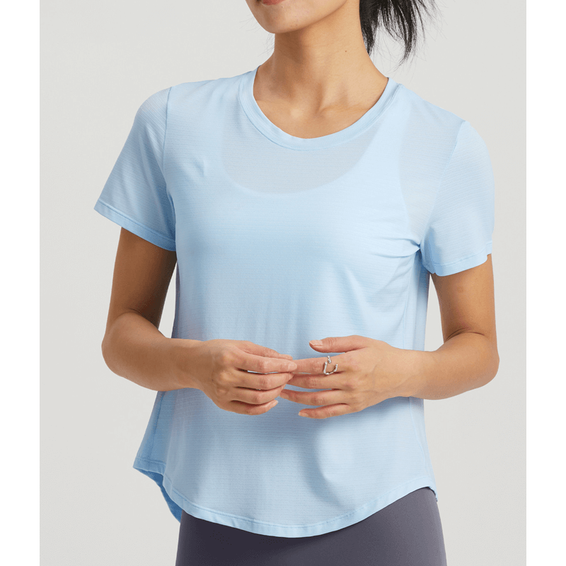 Camisetas de ioga de pescoço elástico o pescoço